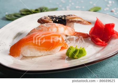 assorted sushi on a plate assorted sushi on a plate 86689625
