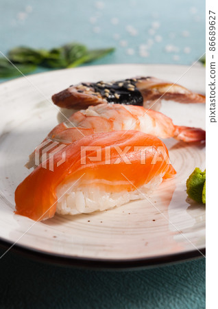 assorted sushi on a plate assorted sushi on a plate 86689627