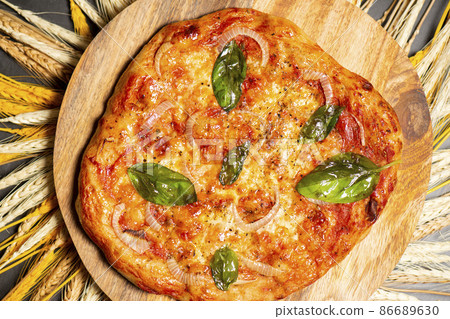 Homemade pizza made with poolish. Homemade pizza made with poolish. 86689630