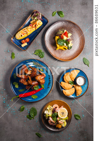 set of hot appetizers 86689631