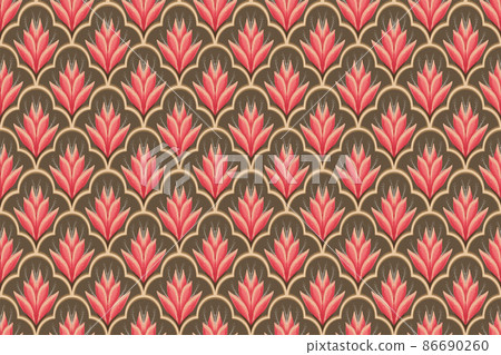 Pink, White on Brown. Geometric ethnic oriental pattern traditional Design for background,carpet,wallpaper,clothing,wrapping,Batik,fabric, vector illustration embroidery style Pink, White on Brown. Geometric ethnic oriental pattern traditional Design for background,carpet,wallpaper,clothing,wrapping,Batik,fabric, vector illustration embroidery style 86690260