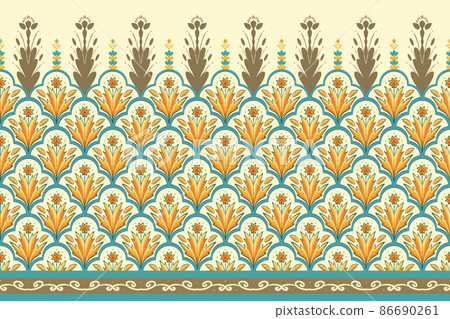 Yellow, Green Teal on Ivory. Geometric ethnic oriental pattern traditional Design for background,carpet,wallpaper,clothing,wrapping,Batik,fabric, vector illustration embroidery style Yellow, Green Teal on Ivory. Geometric ethnic oriental pattern traditional Design for background,carpet,wallpaper,clothing,wrapping,Batik,fabric, vector illustration embroidery style 86690261