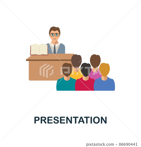 Presentation flat icon. Colored element sign from books collection. Flat Presentation icon sign for web design, infographics and more. 86690441