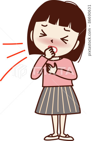 A young woman coughing. 86690631