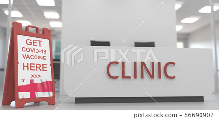 Coronavirus vaccination site signboard with flag of Georgia. 3D rendering 86690902