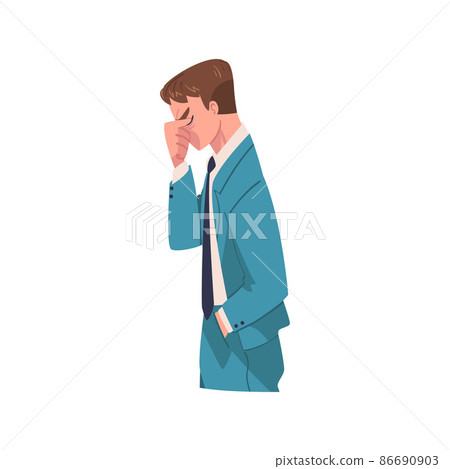 Young Busy Man Office Worker in Stress Feeling Tired and Exhausted Vector Illustration 86690903