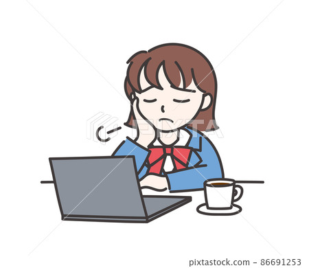 Girl sighing in front of a computer A [Color / Laptop] 86691253