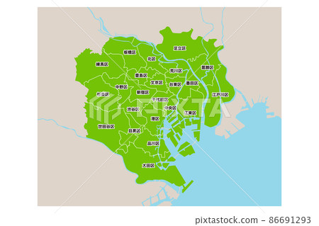 Vector illustration material color of map of Tokyo 23 wards Vector illustration material color of map of Tokyo 23 wards 86691293