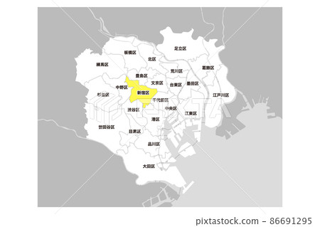 Vector illustration material black and white of map of Tokyo 23 wards Vector illustration material black and white of map of Tokyo 23 wards 86691295