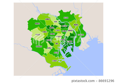 Vector illustration material color of map of Tokyo 23 wards Vector illustration material color of map of Tokyo 23 wards 86691296