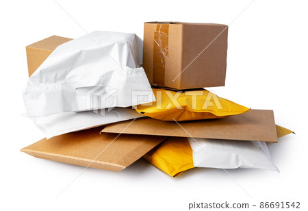 Stack of envelopes on white background Stack of envelopes on white background 86691542