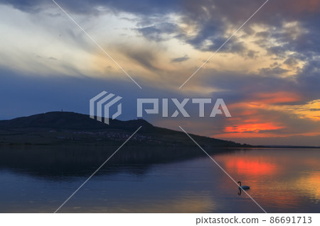 Sunset over Nove Mlyny lake in Palava region, Southern Moravia, Czech Republic Sunset over Nove Mlyny lake in Palava region, Southern Moravia, Czech Republic 86691713