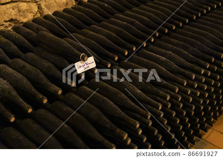 wine bottles in archive cellar, Ezerjo, Hungary wine bottles in archive cellar, Ezerjo, Hungary 86691927