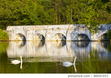 Old stone bridge over Vitek pond, Nova Hlina near Trebon, Jindrichuv Hradec district, Southern Bohemian, Czech Republic 86691931