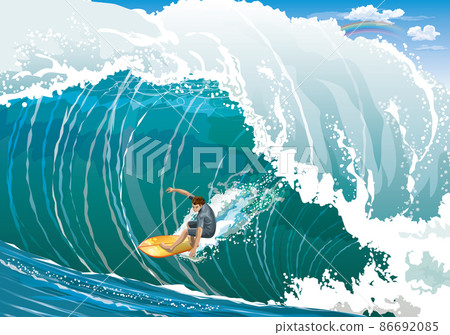 Image illustration of a man surfing in the sea (Big Wave) Image illustration of a man surfing in the sea (Big Wave) 86692085