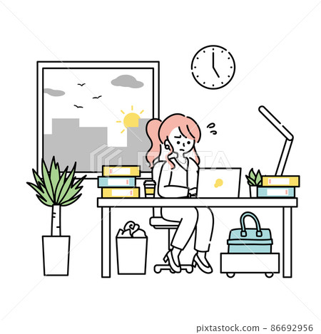 One day (evening) of a woman working at a computer in the office One day (evening) of a woman working at a computer in the office 86692956
