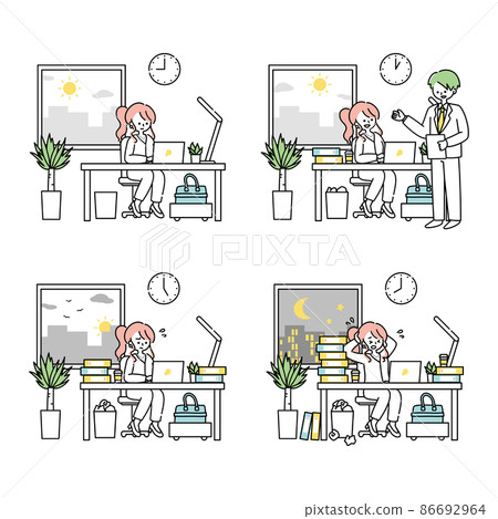 A day (set) of a woman working at a computer in the office A day (set) of a woman working at a computer in the office 86692964