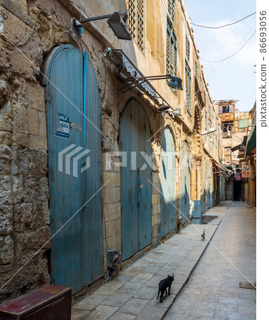 Historic Mamluk era Khan al-Khalili bazaar and souq, closed during Covid-19 lockdown, Cairo, Egypt 86693056