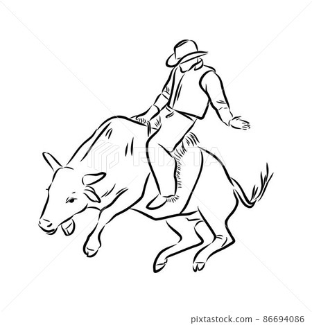 An hand drawn freehand vector - RODEO. Scene from the american culture. 86694086