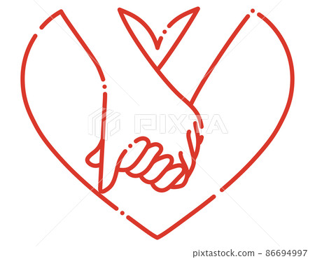 Lover's handshake, both hands, heart, red 86694997
