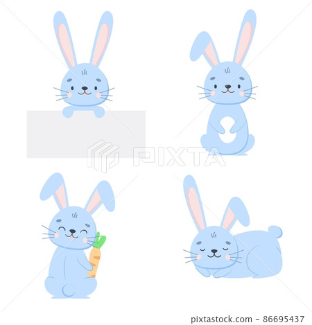 Set of sweet and cute blue bunny rabbits - Stock Illustration [86695437 ...