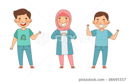 Emoji Girl and Boy Showing Hand Thumb Up and Heart Gesture Vector Set Emoji Girl and Boy Showing Hand Thumb Up and Heart Gesture Vector Set 86695557