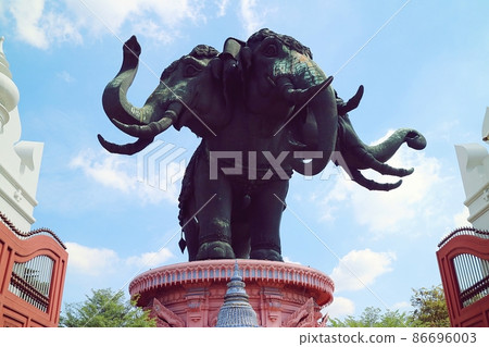 The Erawan Museum, a well-known attraction in Bangkok, Thailand, the huge three-headed statue 86696003
