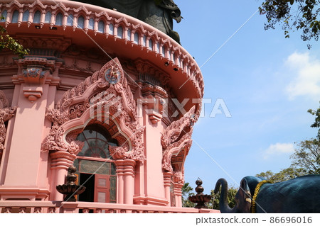 The Erawan Museum, a famous attraction in Bangkok, Thailand, the three-headed Ganesha museum, pink building 86696016