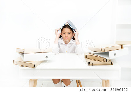 Back to school concept. Kid cute tired of studying. Boring 86696102