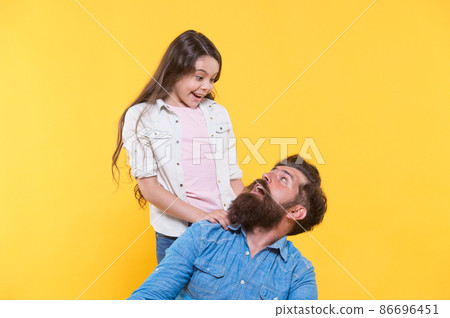 Father and happy little daughter having fun, surprise concept Father and happy little daughter having fun, surprise concept 86696451