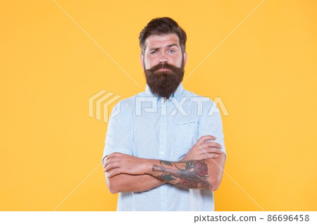 brutal bearded hipster with groomed beard is professional chef in white shirt, brutality brutal bearded hipster with groomed beard is professional chef in white shirt, brutality 86696458