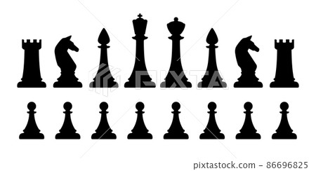 Black silhouettes of chess pieces on white. Black silhouettes of chess pieces on white. 86696825