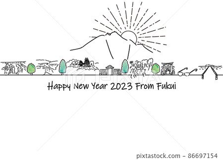 Hand-painted cityscape of tourist destinations in Fukui Prefecture 2023 New Year's card template Hand-painted cityscape of tourist destinations in Fukui Prefecture 2023 New Year's card template 86697154