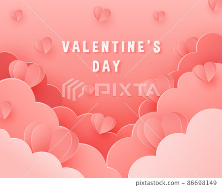 Happy Valentine's day banner design in paper cut style. Design for advertising, background, banner, social media, poster, flyer. Vector illustration. Happy Valentine's day banner design in paper cut style. Design for advertising, background, banner, social media, poster, flyer. Vector illustration. 86698149