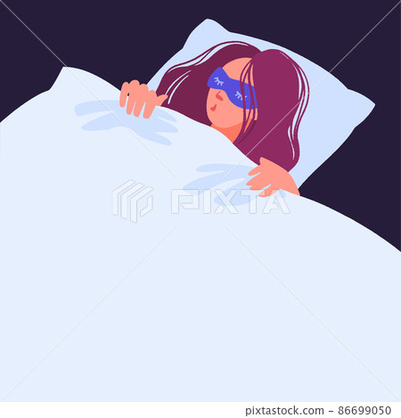 Young woman sleeps in bed. Girl in pajama sleeping on pillow under blanket. 86699050