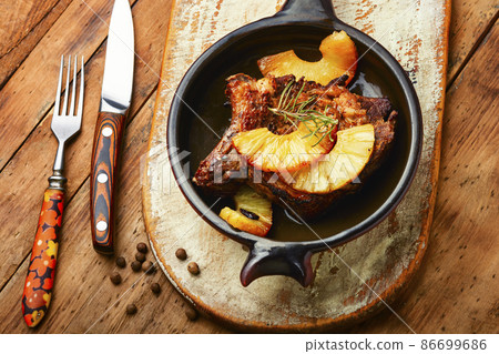 Beef fried with pineapple, entrecote Beef fried with pineapple, entrecote 86699686