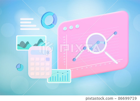 Digital business analytics, big data concept. Digital marketing financial data report strategy, data analytics and web statistics illustration. Dashboard Graphics with charts, graphs, diagram 86699719
