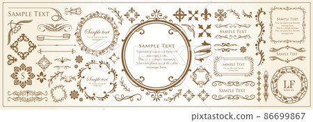 Spring plant motif frameset. Vintage flower. Decorative design. Trendy treatment 86699867
