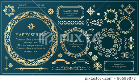 春天植物主題框架集。復古花。裝飾設計。時尚的治療 86699878