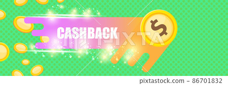vector cash back horizontal banner design template with cash back icon and coins isolated on mint green background. cashback or money refund label horizontal banner 86701832