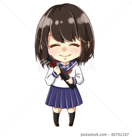 Graduation sailor suit smiling girl illustration 86702187