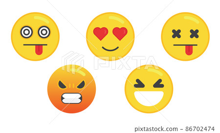 Set of Five Emoticon. Flat design emoji faces. Isolated vector illustration on white background 86702474