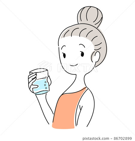 Illustration of a simple and cute touch of a woman drinking water in a healthy glass 86702899