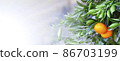Orange Mandarins on the tree, Tangerine plantation, rich of vitamin c fruit, selective focus, banner 86703199