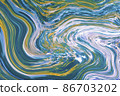 Fluid art. Marble ink colorful. Blue and Yellow marble pattern texture abstract background. can be used for background or wallpaper, Flow ink 86703202