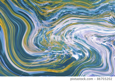 Fluid art. Marble ink colorful. Blue and Yellow marble pattern texture abstract background. can be used for background or wallpaper, Flow ink 86703202