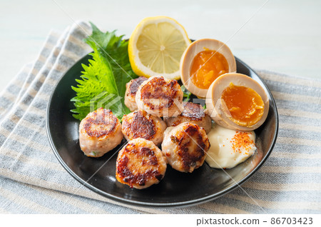 Grilled duck chicken dumplings and boiled eggs Grilled duck chicken dumplings and boiled eggs 86703423