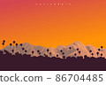 Picturesque sunset somewhere over California, USA. Original postcard style vector illustration 86704485