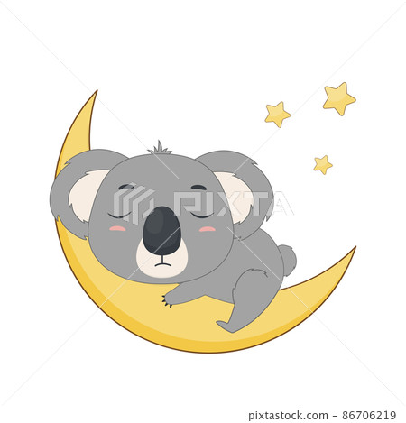 Cute koala sleeps on a yellow moon. Koala on white backgriund. Vector illustration for designs, prints and patterns. 86706219