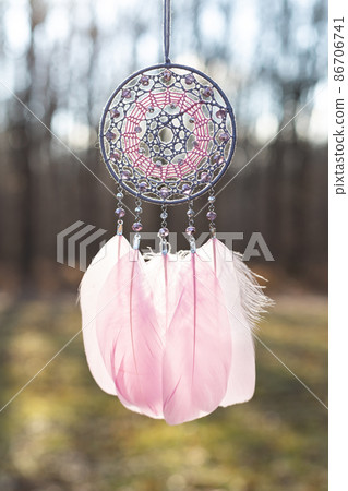 Handmade dream catcher with feathers threads and beads rope hanging Handmade dream catcher with feathers threads and beads rope hanging 86706741